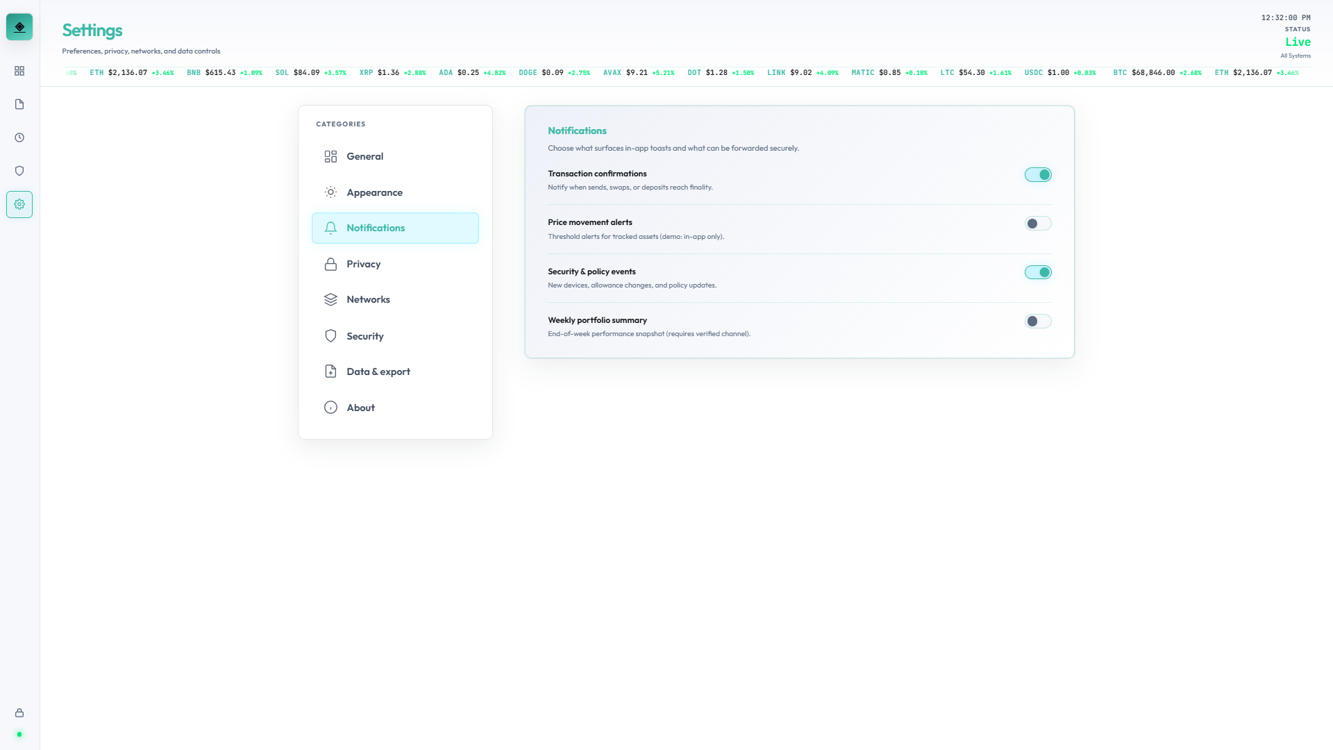 Settings Notifications, light theme